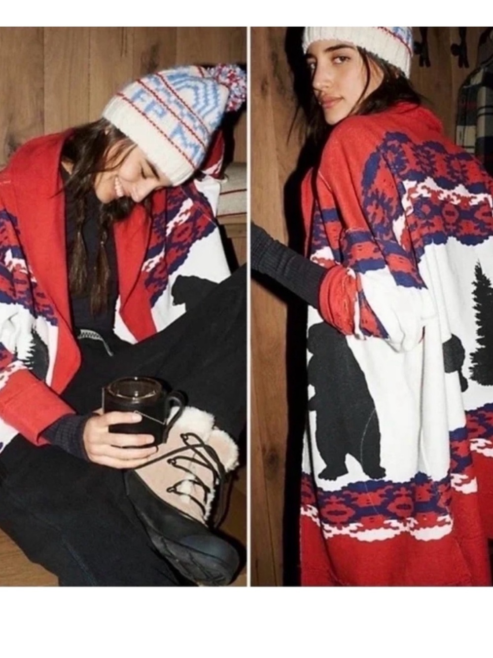 Free People Movement All Team open front cardigan winter Combo XS oversized bear